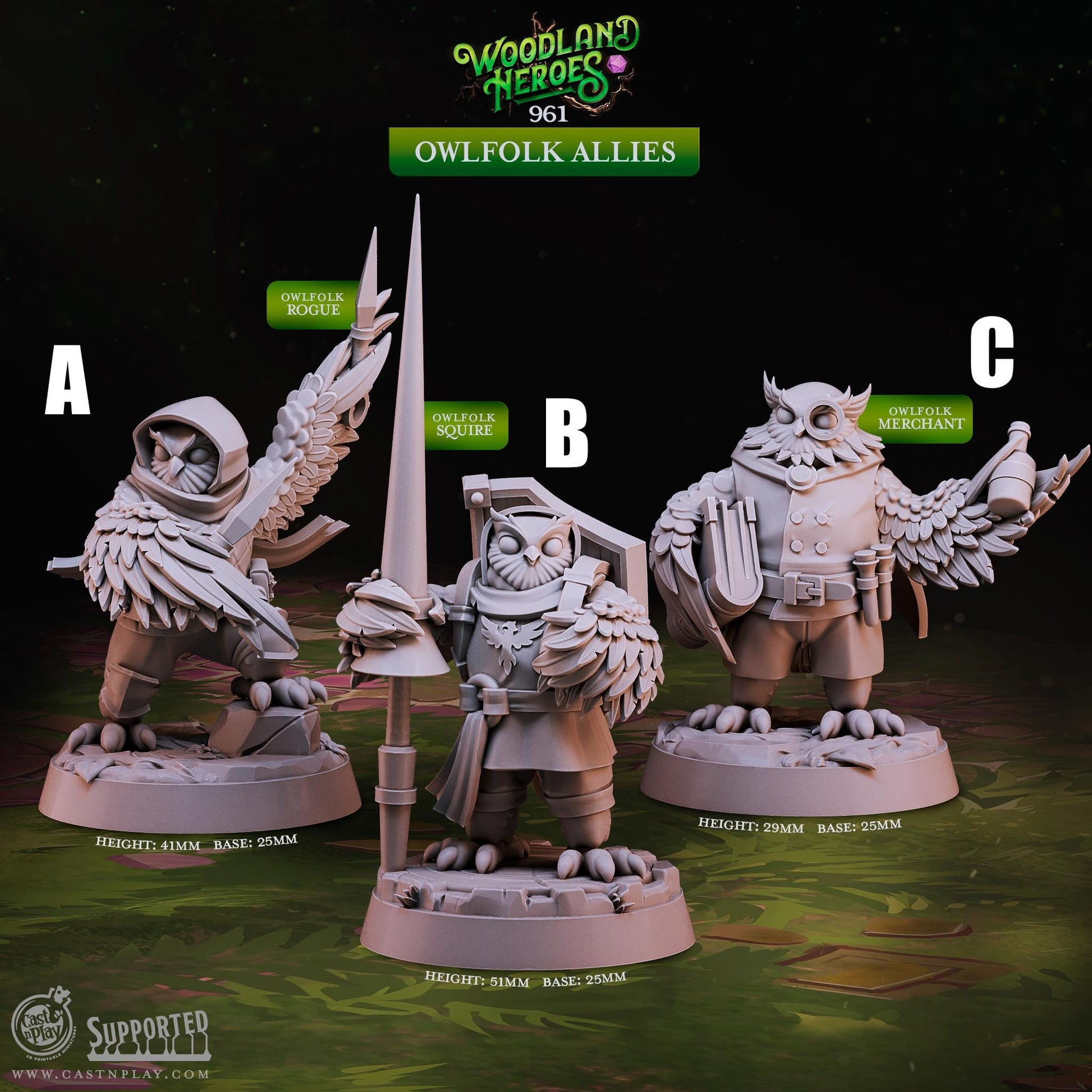 Owl Folk Fighter Miniature - Owlfolk A - 32mm