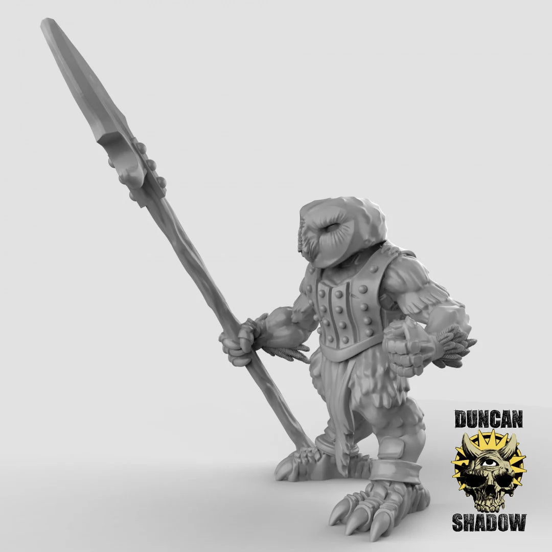 Owl Folk Miniature spearmen | A - Tabletop RPG & D&D miniature. Perfect for wargaming & collectors