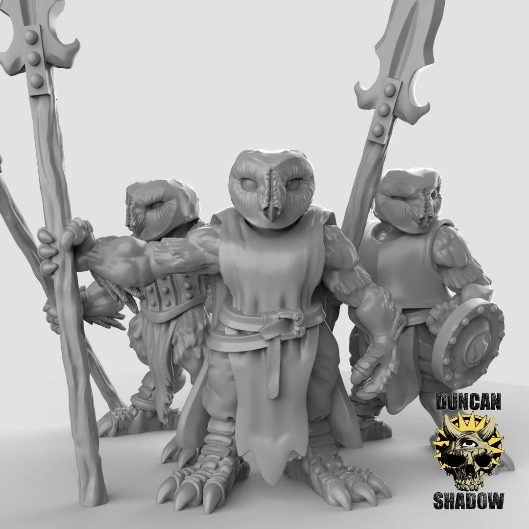 Owl Folk Miniature spearmen | Set of 3 - Tabletop RPG & D&D miniature. Perfect for wargaming & collectors