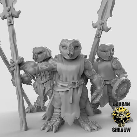Owl Folk Miniature spearmen | Set of 3 - Tabletop RPG & D&D miniature. Perfect for wargaming & collectors