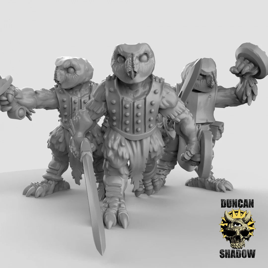 Owl Folk Warrior Miniature ranger | Set of 3 - Tabletop RPG & D&D miniature. Perfect for wargaming & collectors