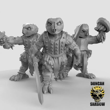 Owl Folk Warrior Miniature ranger | Set of 3 - Tabletop RPG & D&D miniature. Perfect for wargaming & collectors