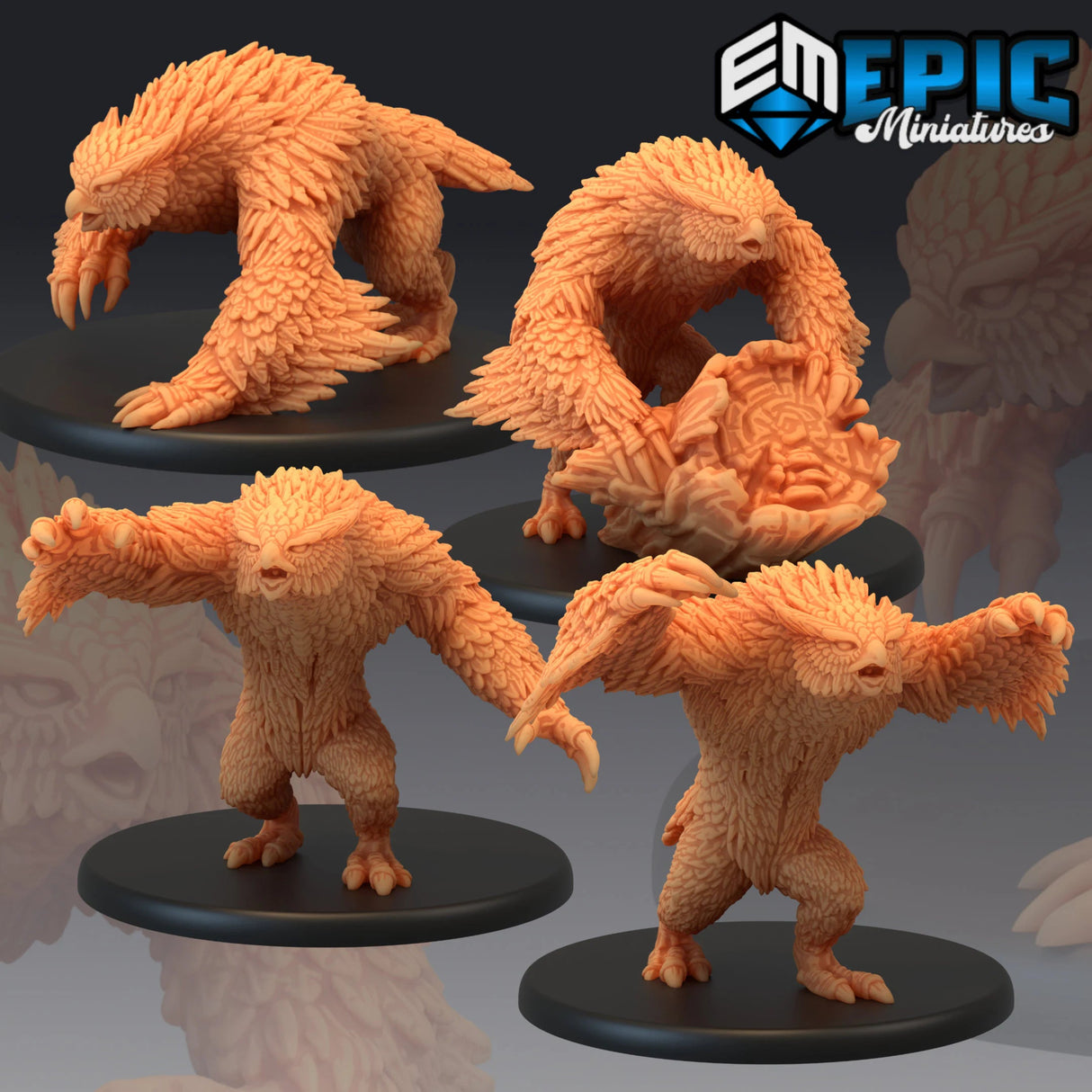 Owlbear Miniature | Set of 4 - Tabletop RPG & D&D miniature. Perfect for wargaming & collectors