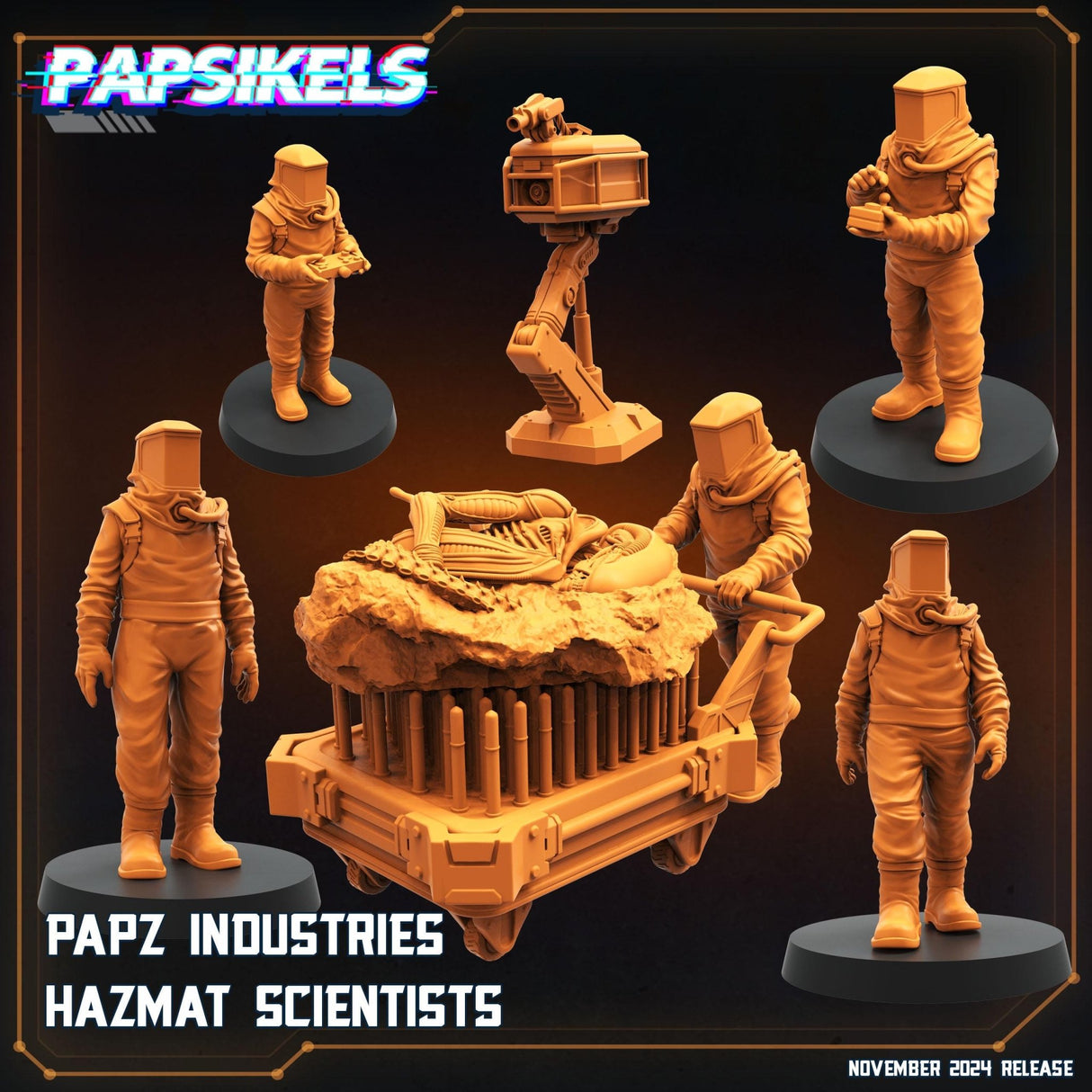 Papz Industries Hazmat Scientists Miniature | Full Set All Models - Tabletop RPG & D&D miniature. Perfect for wargaming & collectors