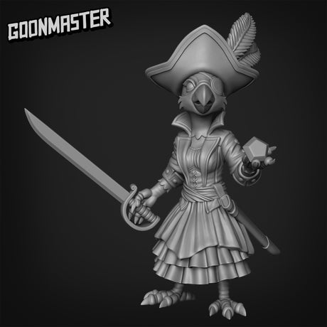 Female Parrot Folk Pirate Miniature set | B - Tabletop RPG & D&D miniature. Perfect for wargaming & collectors