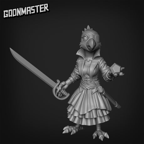 female Parrot Folk Pirate Miniature | B - Tabletop RPG & D&D miniature. Perfect for wargaming & collectors