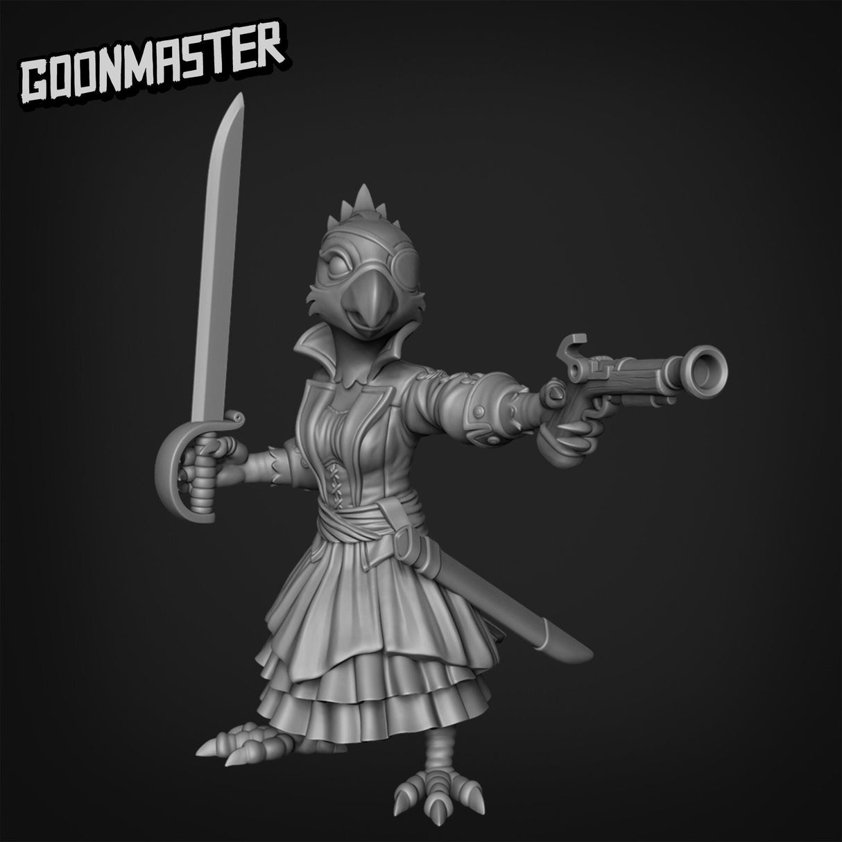 female Parrot Folk Pirate Miniature | D - Tabletop RPG & D&D miniature. Perfect for wargaming & collectors