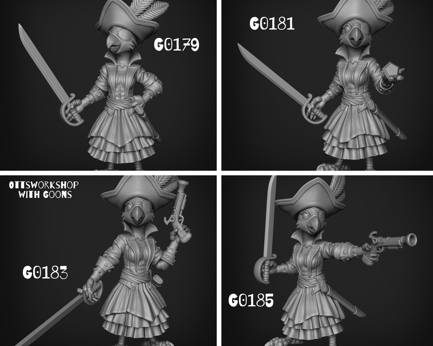 Parrot Folk Pirate Miniature - set of 4 - 28mm