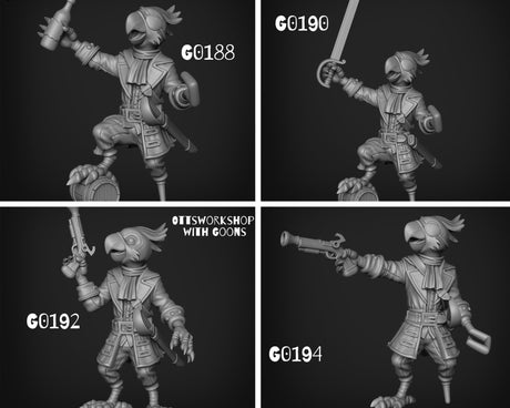 ParrotFolk Pirate Miniature | Full Set All Models - Tabletop RPG & D&D miniature. Perfect for wargaming & collectors