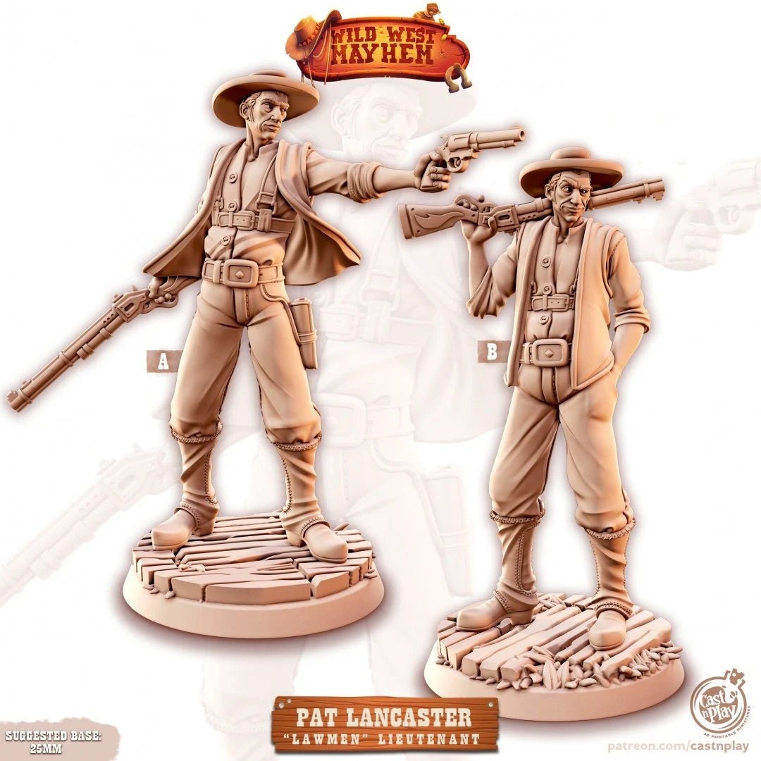 Pat Lancaster Veteran Gunslinger Miniature | Set of 2 - Tabletop RPG & D&D miniature. Perfect for wargaming & collectors