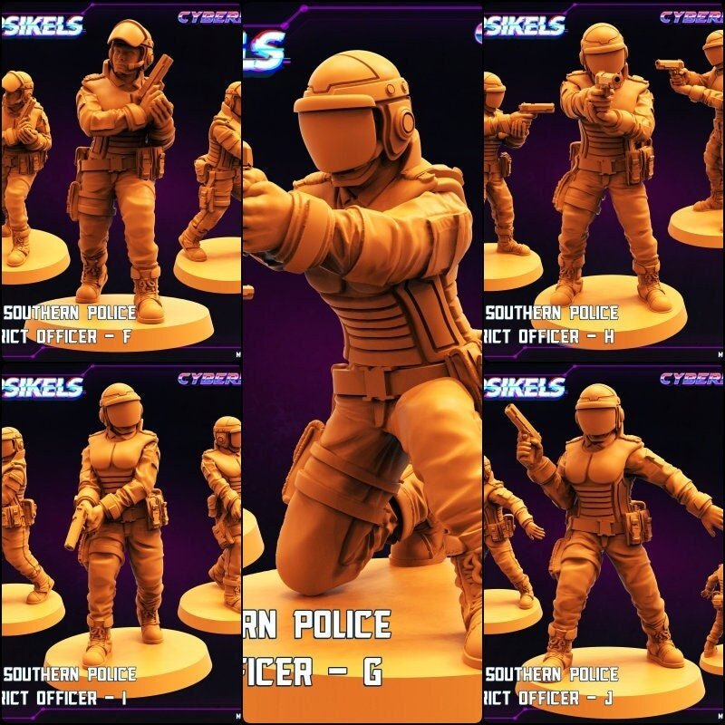 PCPD District Police Officer Miniature | Full Set All Models - Tabletop RPG & D&D miniature. Perfect for wargaming & collectors
