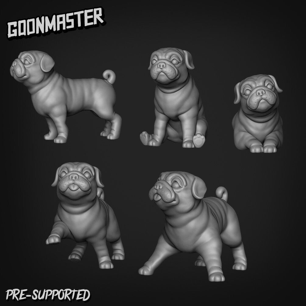 Pug Familiar Miniature - Set of 5 - 28mm