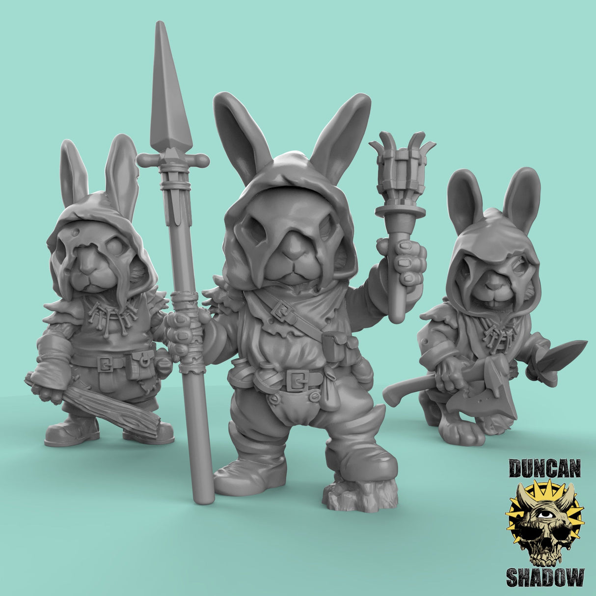 Rabbit Folk Cultists Miniature | Set of 3 - Tabletop RPG & D&D miniature. Perfect for wargaming & collectors