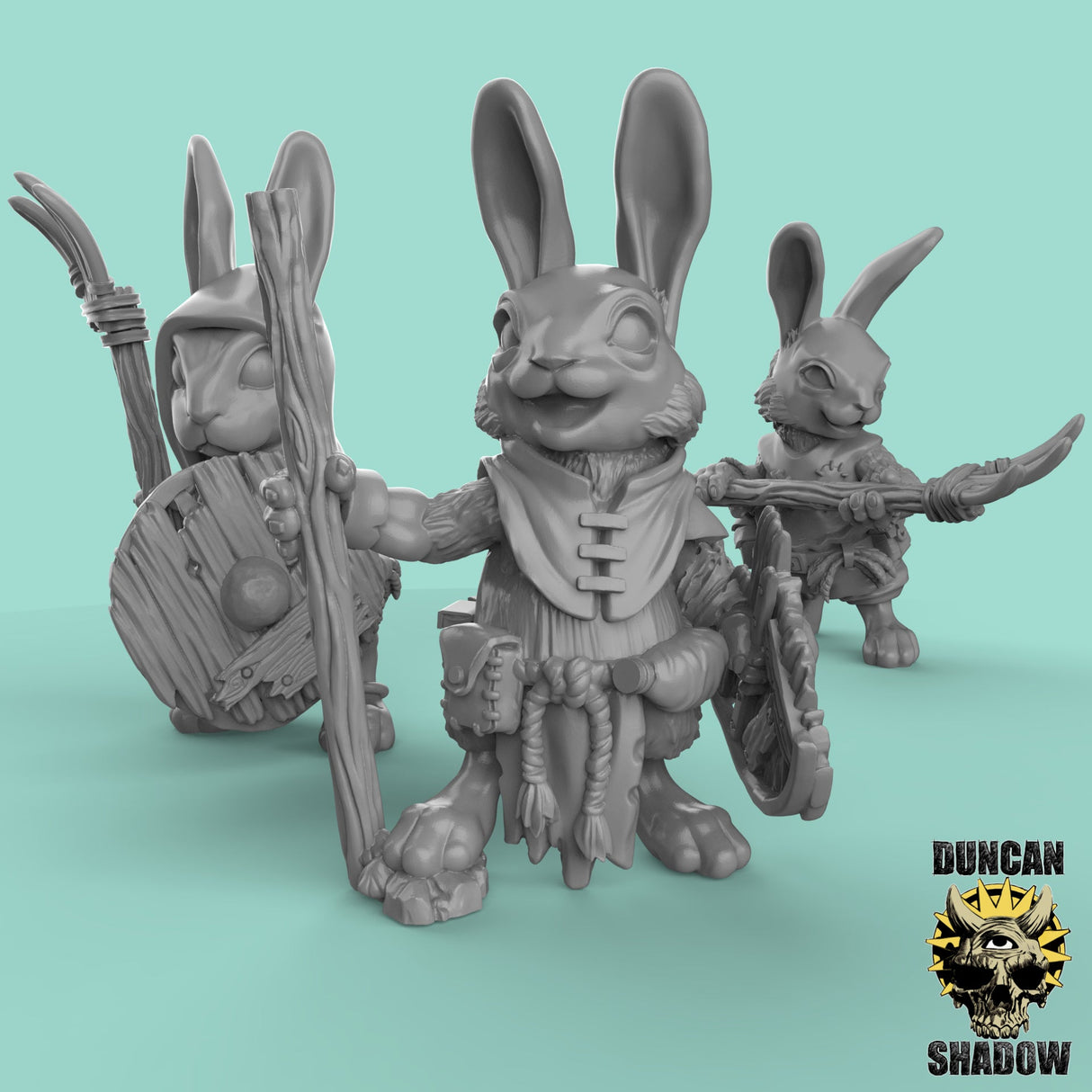 Rabbit Folk Farmers Miniature | Set of 3 - Tabletop RPG & D&D miniature. Perfect for wargaming & collectors