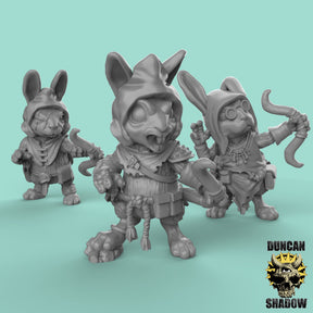 Rabbit Folk with Bows Miniature | Set of 3 - Tabletop RPG & D&D miniature. Perfect for wargaming & collectors