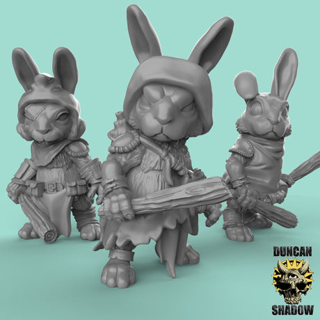 Rabbit Folk with Clubs Miniature | Set of 3 - Tabletop RPG & D&D miniature. Perfect for wargaming & collectors