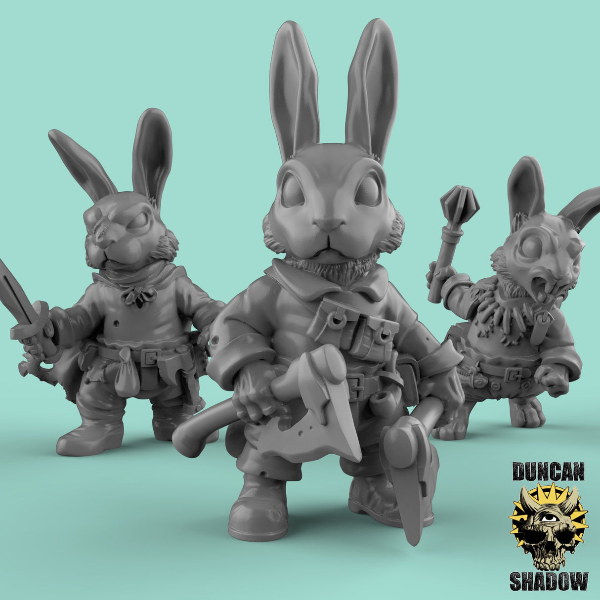 Rabbit Folk with Hand Weapons Miniature | Set of 3 - Tabletop RPG & D&D miniature. Perfect for wargaming & collectors