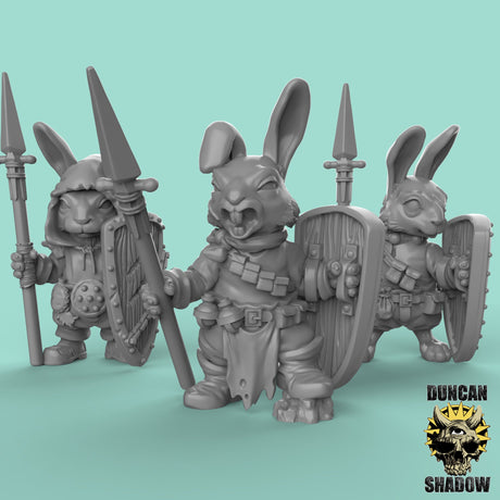 Rabbit Folk with Spears Miniature | Set of 3 - Tabletop RPG & D&D miniature. Perfect for wargaming & collectors