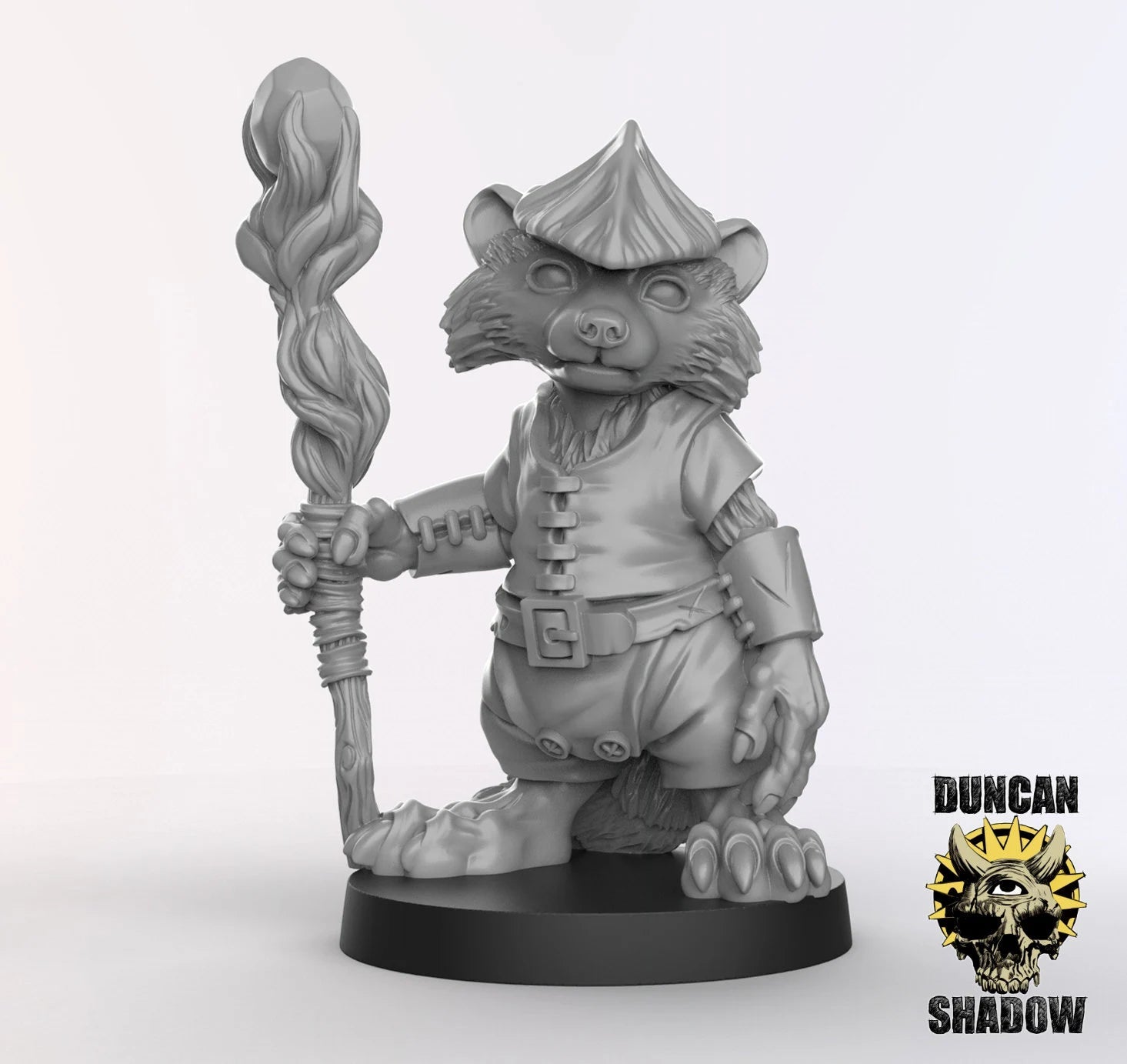 Raccoon Druid Miniature - B - 32mm