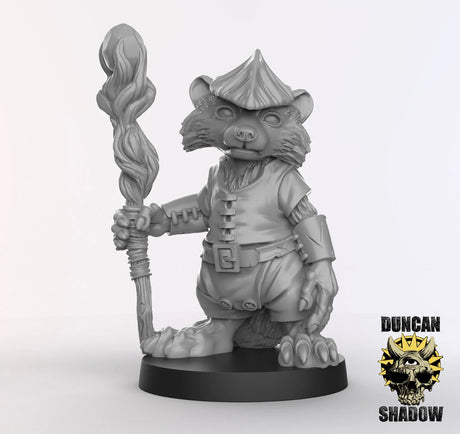 Raccoon Druid Miniature | B - Tabletop RPG & D&D miniature. Perfect for wargaming & collectors