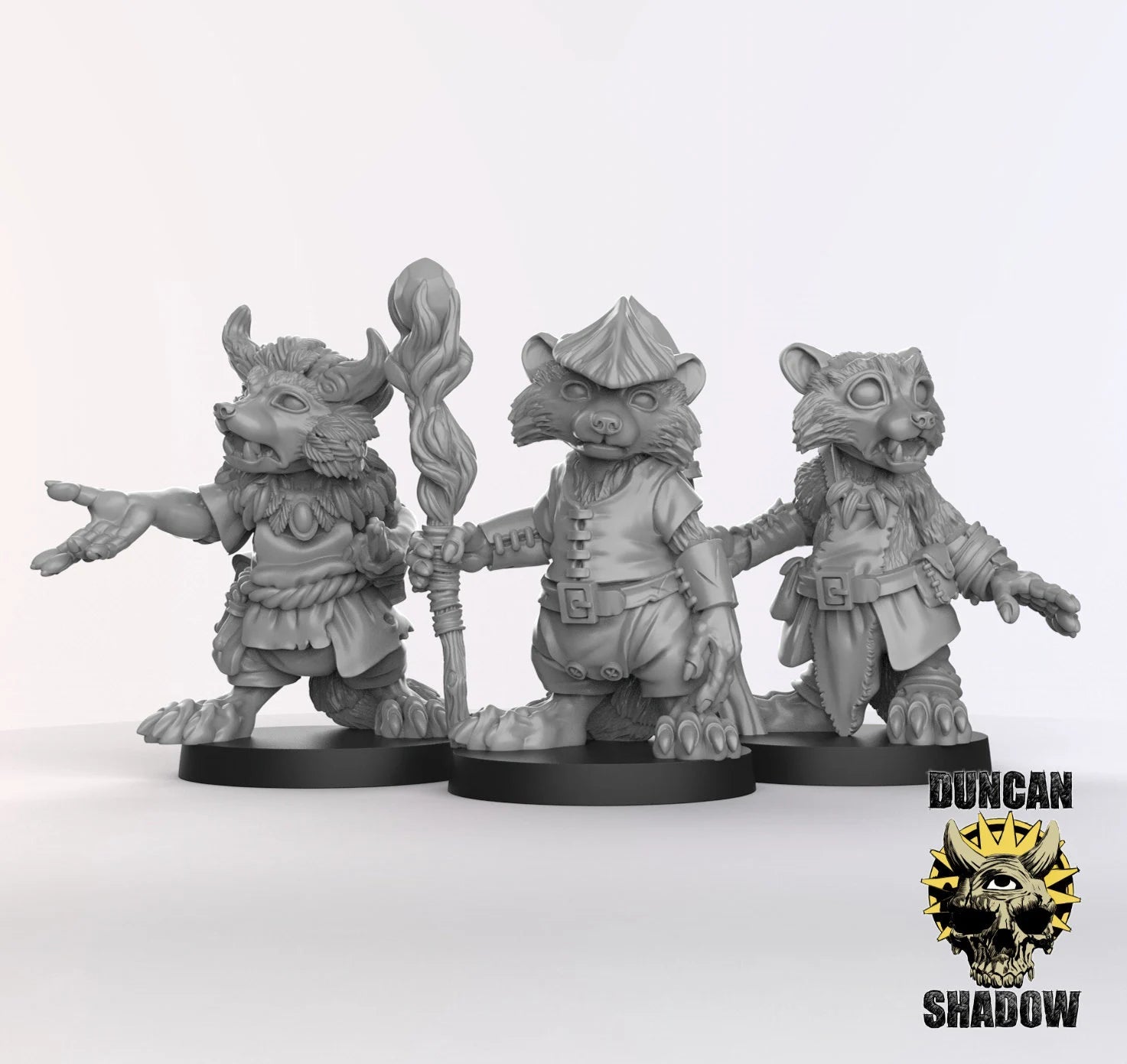 Raccoon Druid Miniature - Set of 3 - 32mm