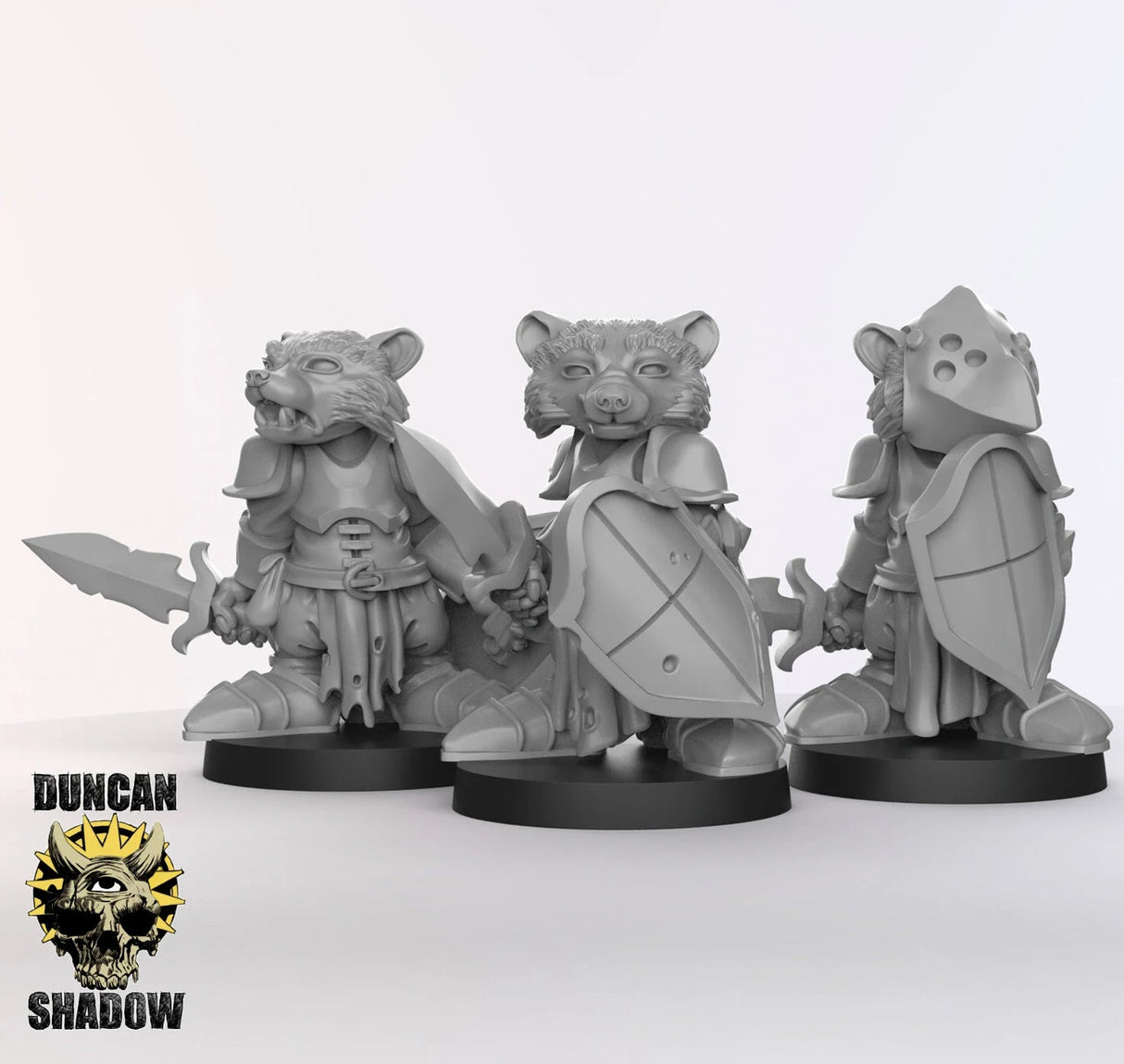 Raccoon Fighter Miniature | Set of 3 - Tabletop RPG & D&D miniature. Perfect for wargaming & collectors