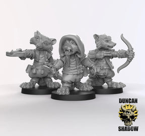 Raccoon Ranger Miniature | Set of 3 - Tabletop RPG & D&D miniature. Perfect for wargaming & collectors
