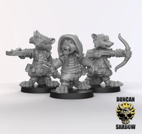 Raccoon Ranger Miniature | Set of 3 - Tabletop RPG & D&D miniature. Perfect for wargaming & collectors