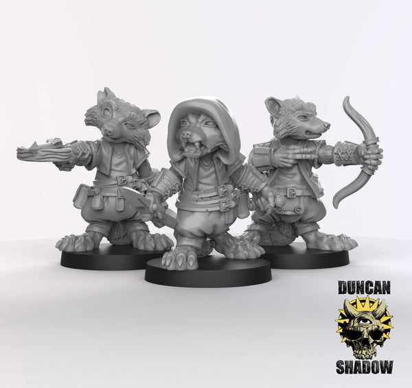Raccoon Ranger Miniature | Set of 3 - Tabletop RPG & D&D miniature. Perfect for wargaming & collectors