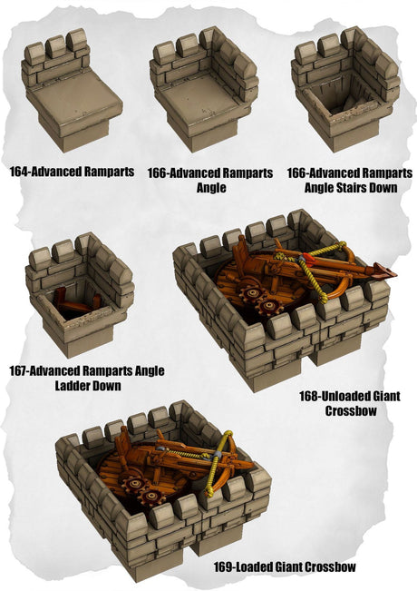Ramparts & Ruins Tiles Advanced Ramparts & Giant CrossBow Pack (RR 164 to RR 169) | Set of 6 - Tabletop RPG & D&D miniature. Perfect for wargaming & collectors