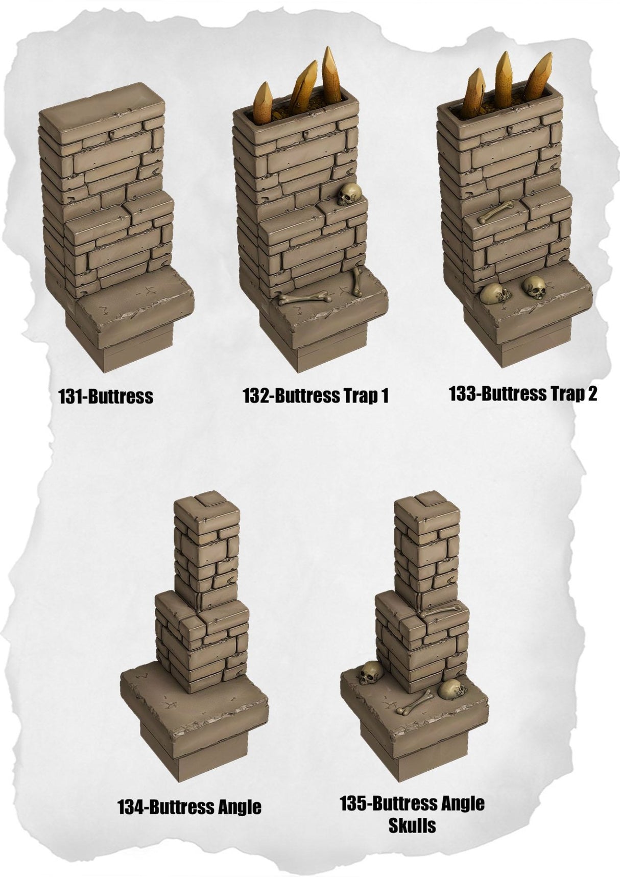 Ramparts & Ruins Tiles Buttress Pack (RR 131 to RR 135) | Set of 5 - Tabletop RPG & D&D miniature. Perfect for wargaming & collectors