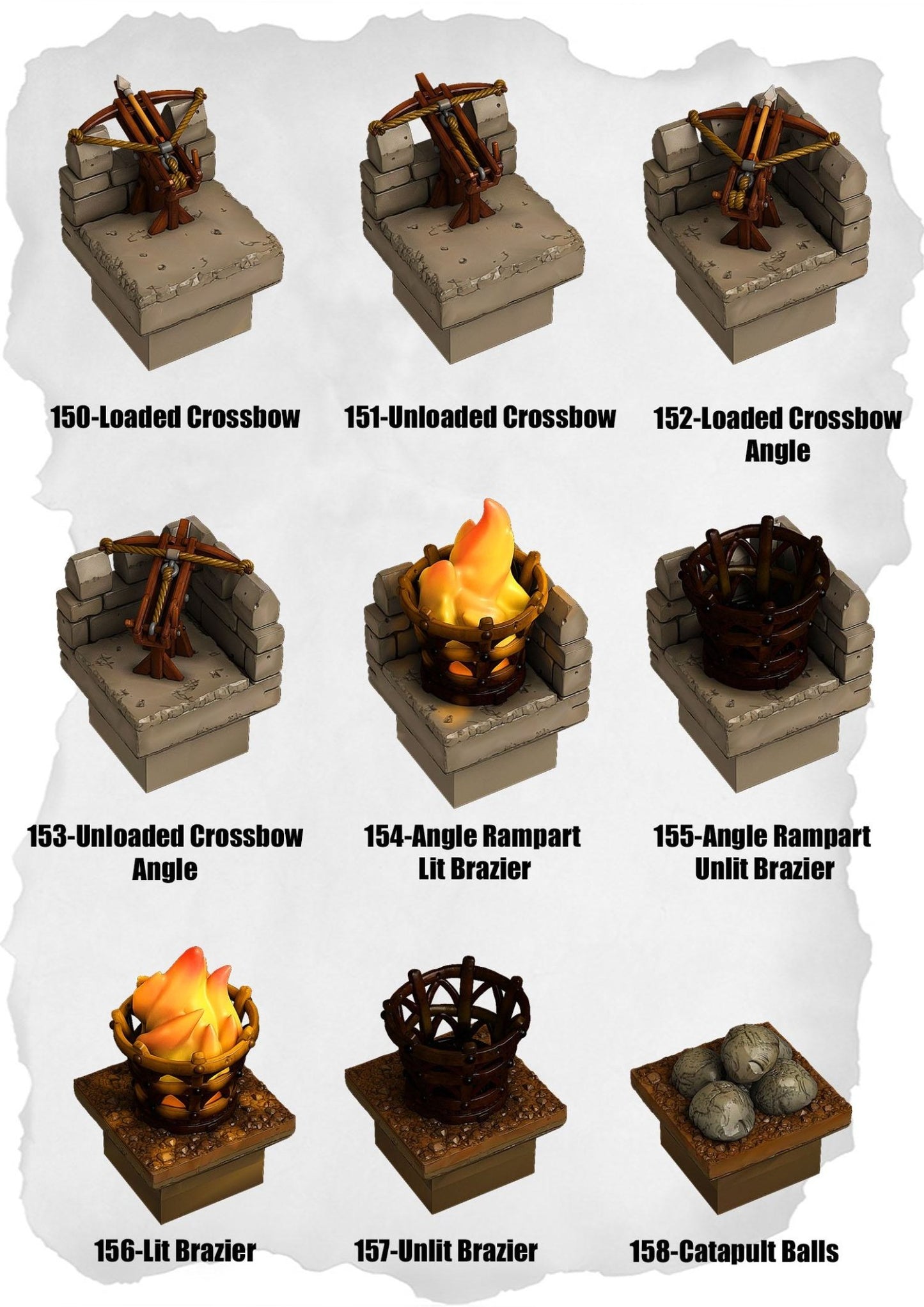 Ramparts & Ruins Tiles CrossBow Weapons Pack (RR 150 to RR 158) - Set of 9 - 