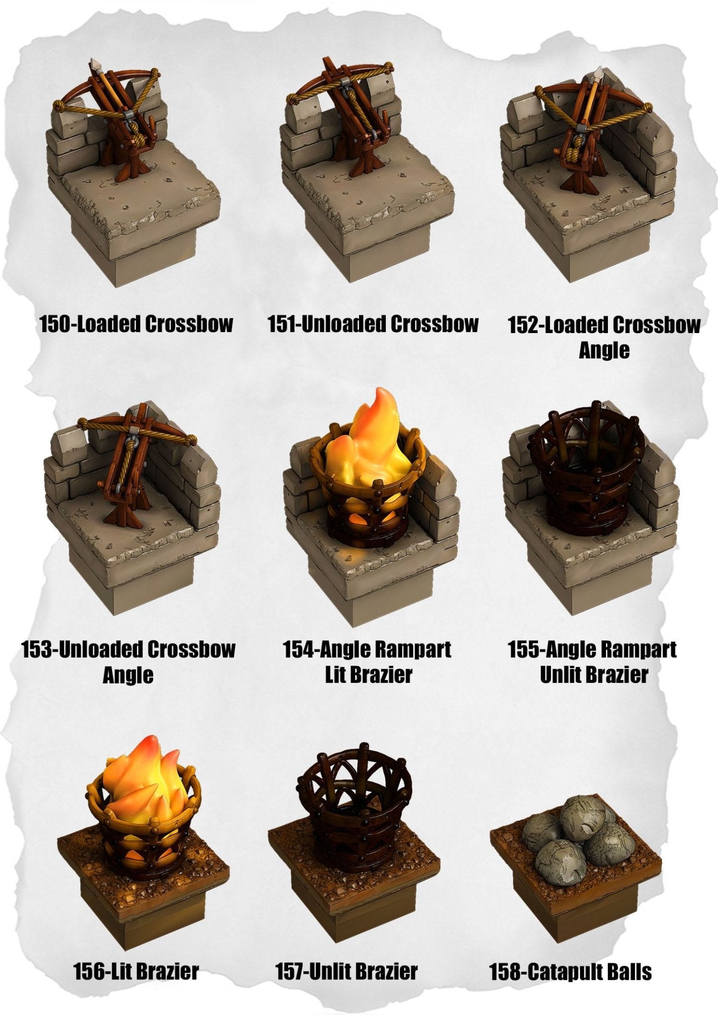 Ramparts & Ruins Tiles CrossBow Weapons Pack (RR 150 to RR 158) - Set of 9 - 