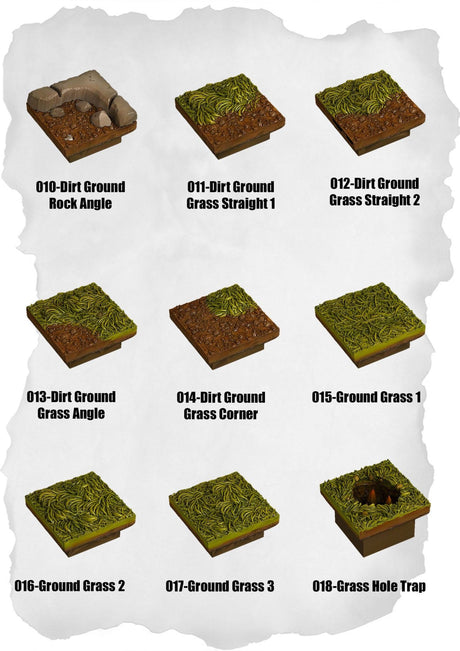 Ramparts & Ruins Tiles Dirt & Grass Pack (RR 010 to RR 018) | Set of 9 - Tabletop RPG & D&D miniature. Perfect for wargaming & collectors