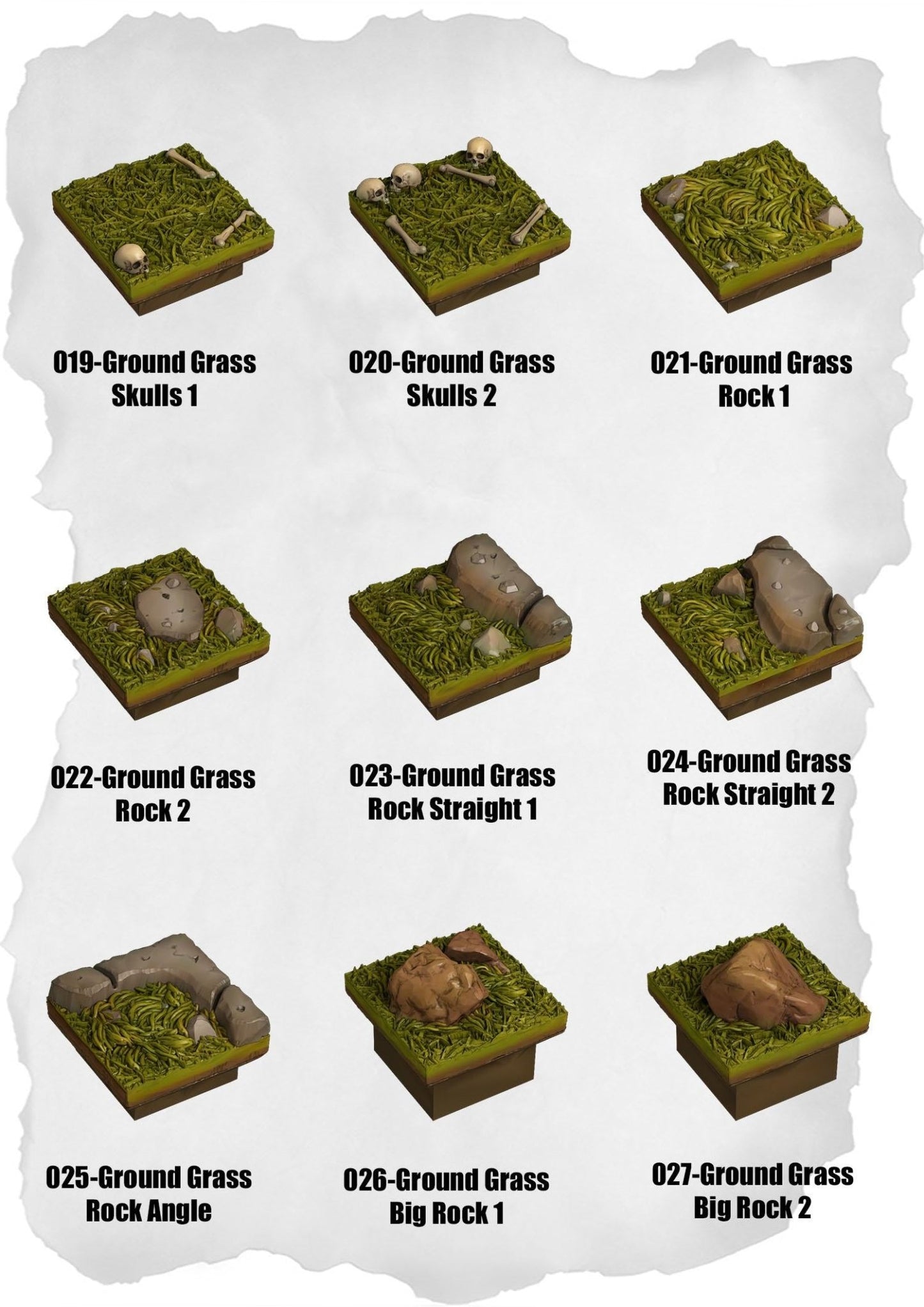 Ramparts & Ruins Tiles Grass & Rocks Pack (RR 019 to RR 027) - Set of 9 - 