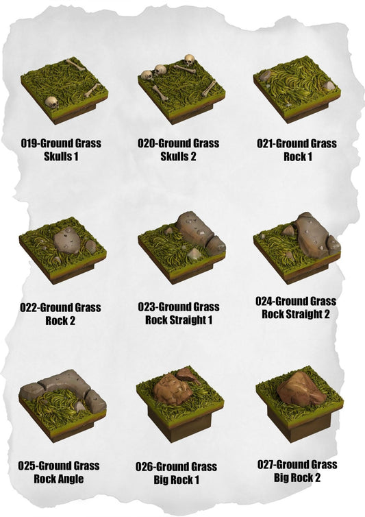Ramparts & Ruins Tiles Grass & Rocks Pack (RR 019 to RR 027) - Set of 9 - 