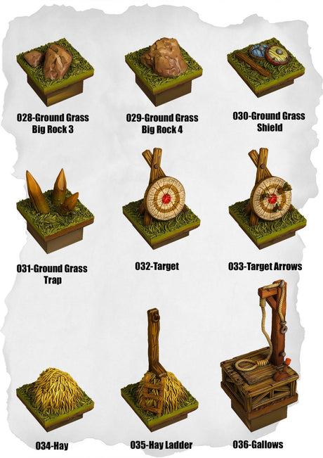 Ramparts Ruins Tiles Grass Traps & Details Pack (RR 028 to RR 036) | Set of 9 - Tabletop RPG & D&D miniature. Perfect for wargaming & collectors