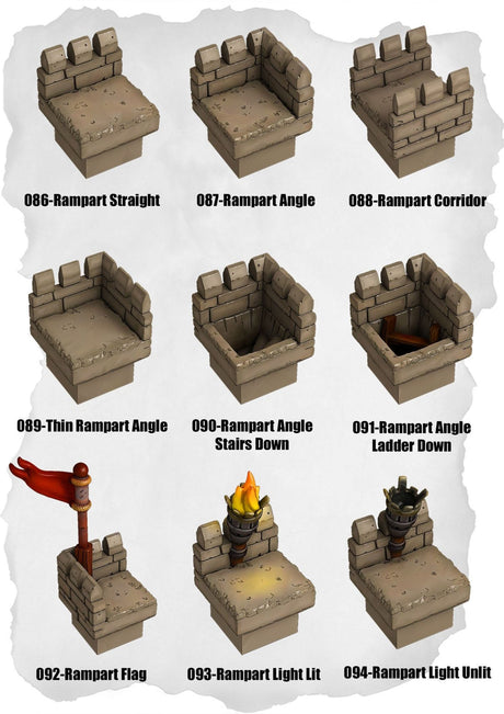 Ramparts & Ruins Tiles Rampart Pack (RR 086 to RR 094) | Set of 9 - Tabletop RPG & D&D miniature. Perfect for wargaming & collectors