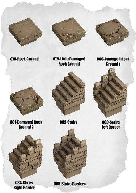 Ramparts & Ruins Tiles Ruined Ground & Stairs Pack (RR 078 to RR 085) | Set of 8 - Tabletop RPG & D&D miniature. Perfect for wargaming & collectors