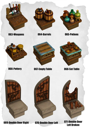 Ramparts & Ruins Tiles Storage & Door Pack (RR 063 to RR 071) | Set of 9 - Tabletop RPG & D&D miniature. Perfect for wargaming & collectors