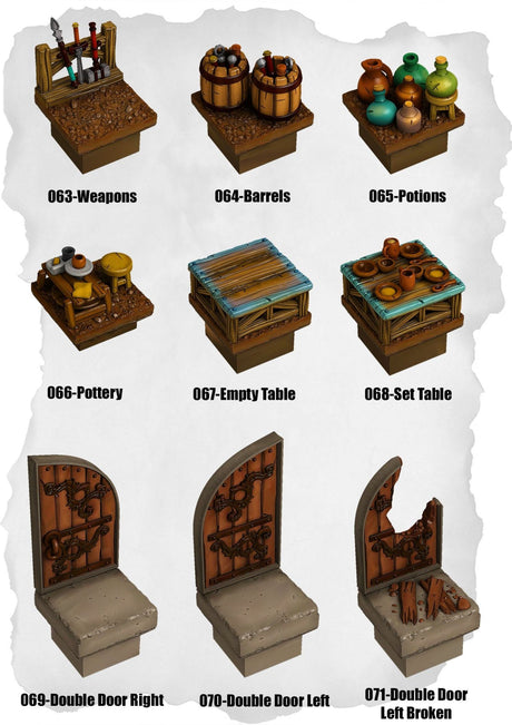 Ramparts & Ruins Tiles Storage & Door Pack (RR 063 to RR 071) | Set of 9 - Tabletop RPG & D&D miniature. Perfect for wargaming & collectors