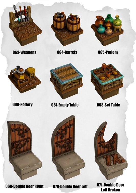 Ramparts & Ruins Tiles Storage & Door Pack (RR 063 to RR 071) - Set of 9 - 