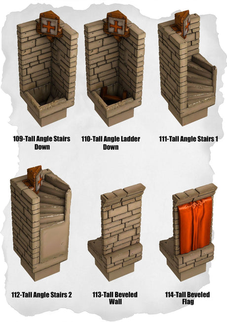 Ramparts & Ruins Tiles Tall Angle Stairs Pack (RR 109 to RR 114) | Set of 6 - Tabletop RPG & D&D miniature. Perfect for wargaming & collectors