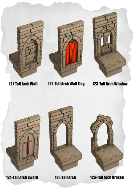 Ramparts & Ruins Tiles Tall Arch Pack (RR 121 to RR 126) | Set of 6 - Tabletop RPG & D&D miniature. Perfect for wargaming & collectors