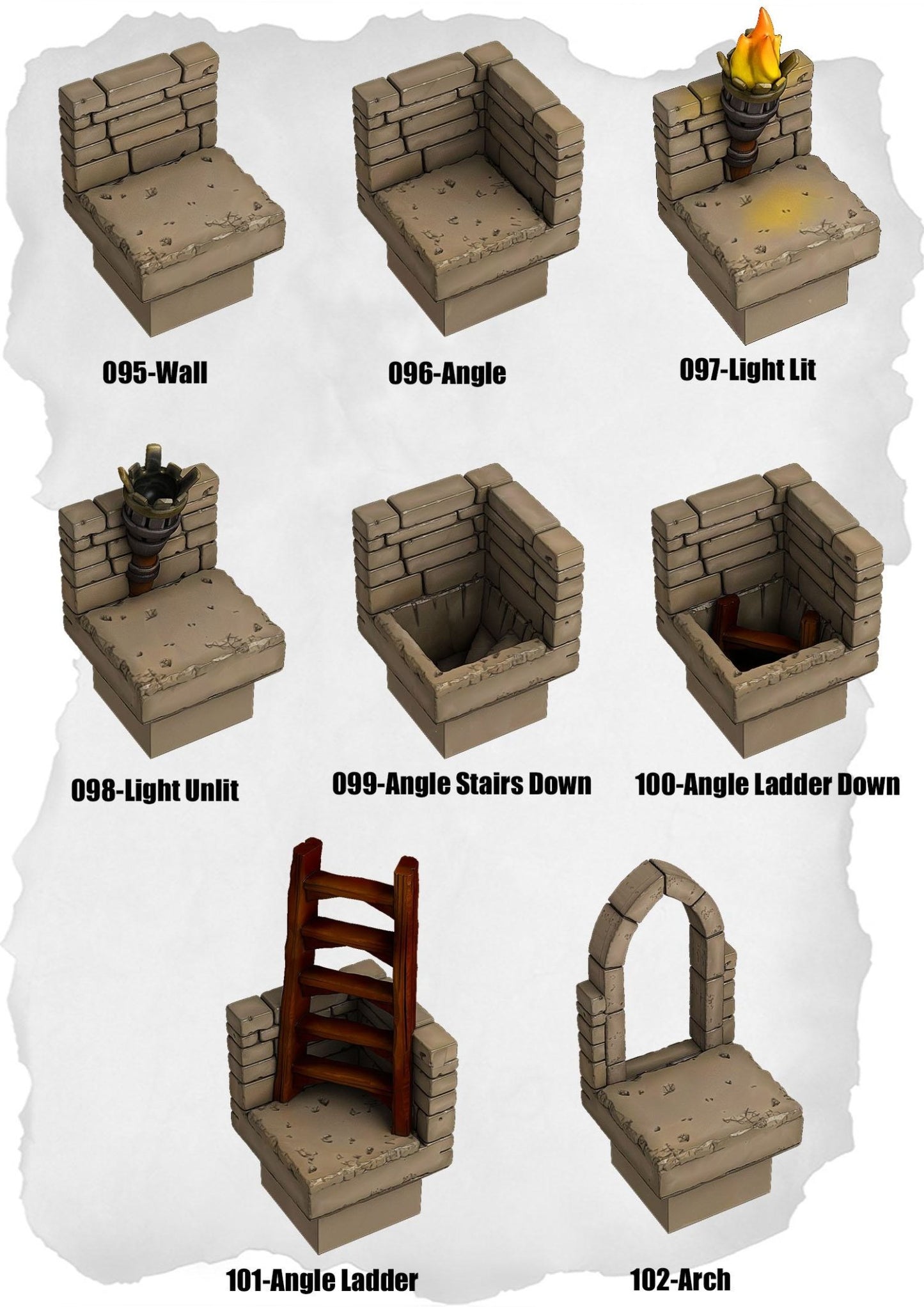 Ramparts & Ruins Tiles Wall & Angle Pack (RR 095 to RR 102) - Set of 8 - 