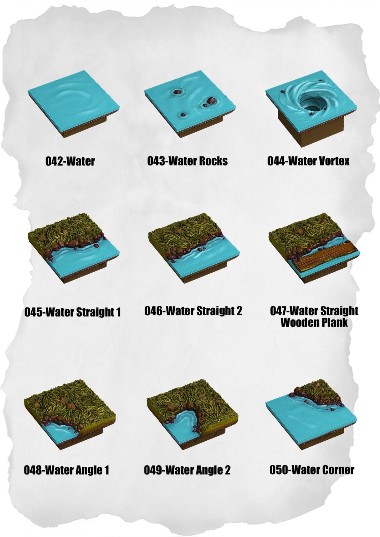 Ramparts & Ruins Tiles Water Pack (RR 042 to RR 050) | Set of 9 - Tabletop RPG & D&D miniature. Perfect for wargaming & collectors