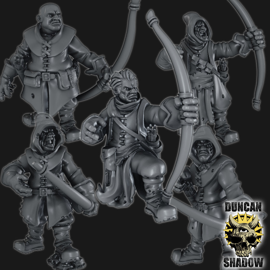 Ranger with Bows Miniature | Set of 5 - Tabletop RPG & D&D miniature. Perfect for wargaming & collectors