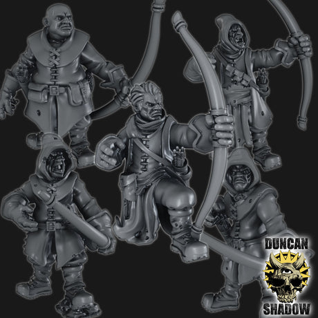 Ranger with Bows Miniature | Set of 5 - Tabletop RPG & D&D miniature. Perfect for wargaming & collectors