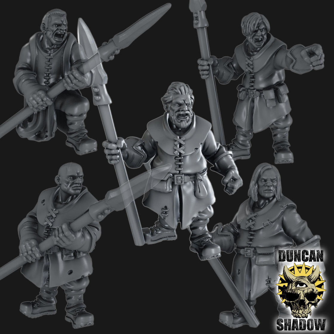 Ranger with Spears Miniature | Set of 5 - Tabletop RPG & D&D miniature. Perfect for wargaming & collectors