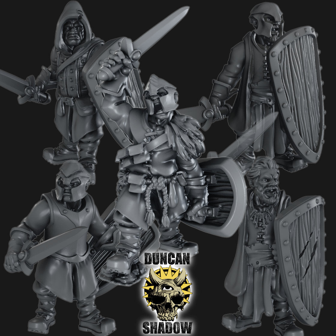 Ranger with Swords and Shields Miniature | Set of 5 - Tabletop RPG & D&D miniature. Perfect for wargaming & collectors